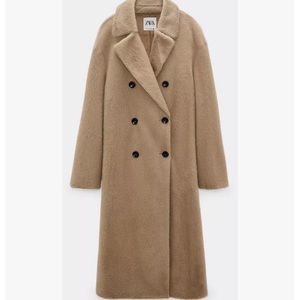 Zara Tan Faux Fur Pea Coat